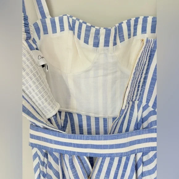 NEW Cara Cara Calypso Midi Dress Ivory Blue Striped Seersucker | US 6 UK 10 - Picture 12 of 14